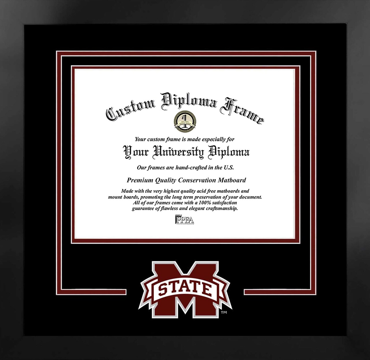 Mississippi State University Bulldogs 11w x 8.5h Spirit Diploma Manhattan Black Frame with Bonus Campus Images Lithograph (value savings $59)